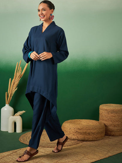 Dhiyona SN Women's A Line Asymmetric Kurta With Trouser