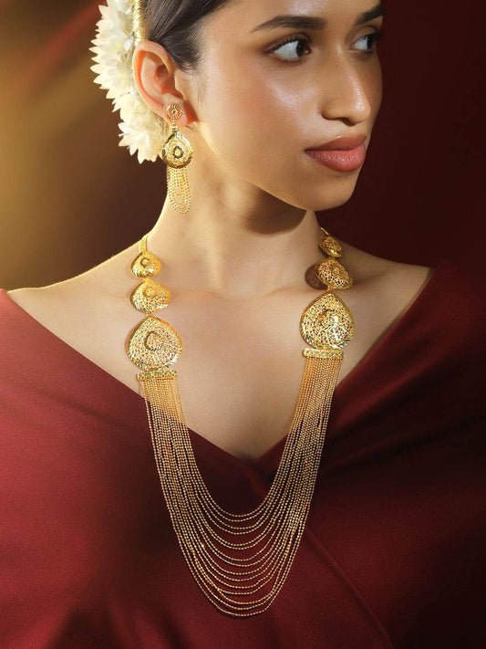 Dhiyona RJ Women's 18K Gold-Plated Textured Disc & Multi-Layer Beaded Statement Necklace Set