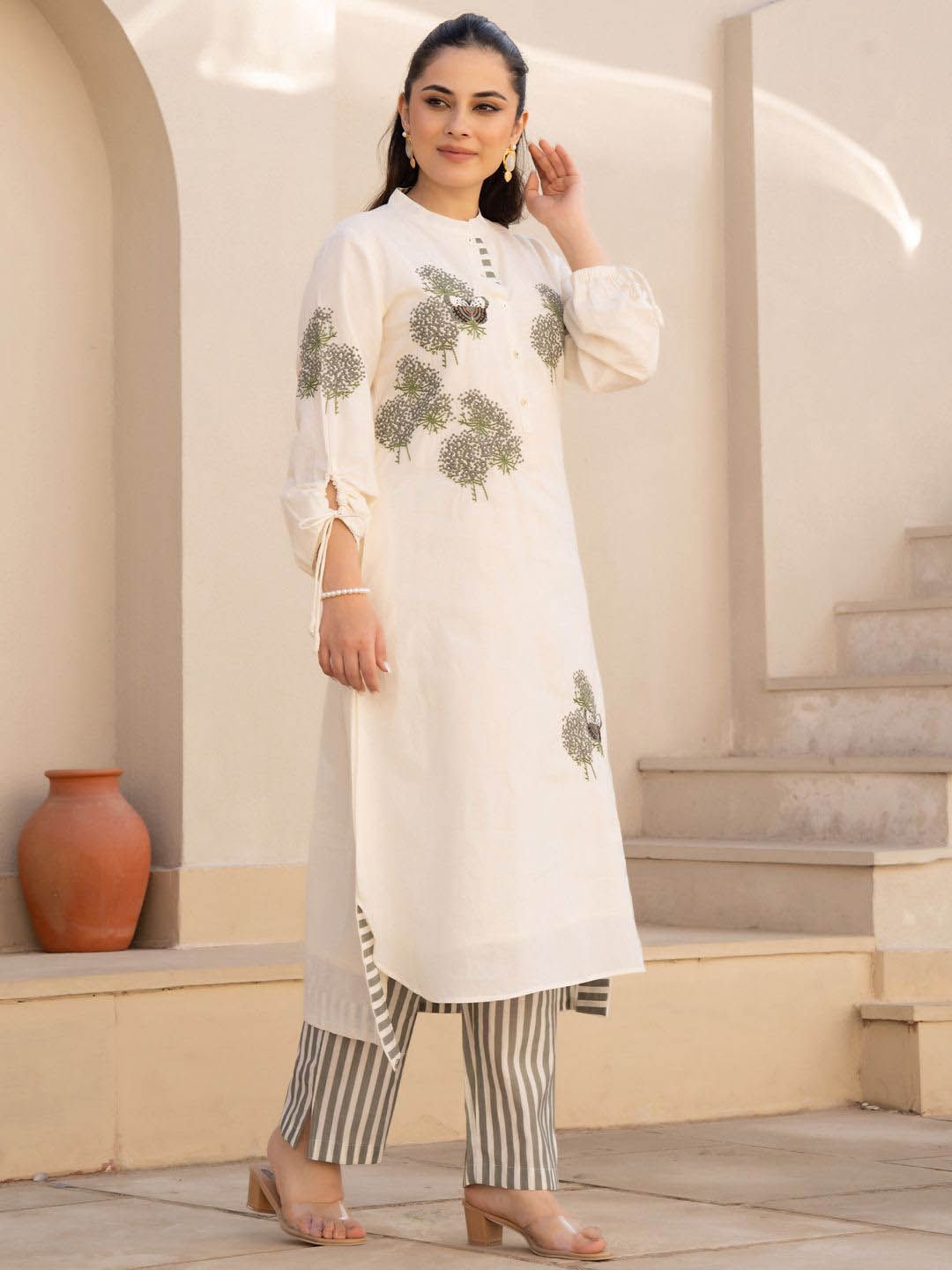 Dhiyona IE Embroidered Pure Cotton Tunic With Trousers Co-Ords