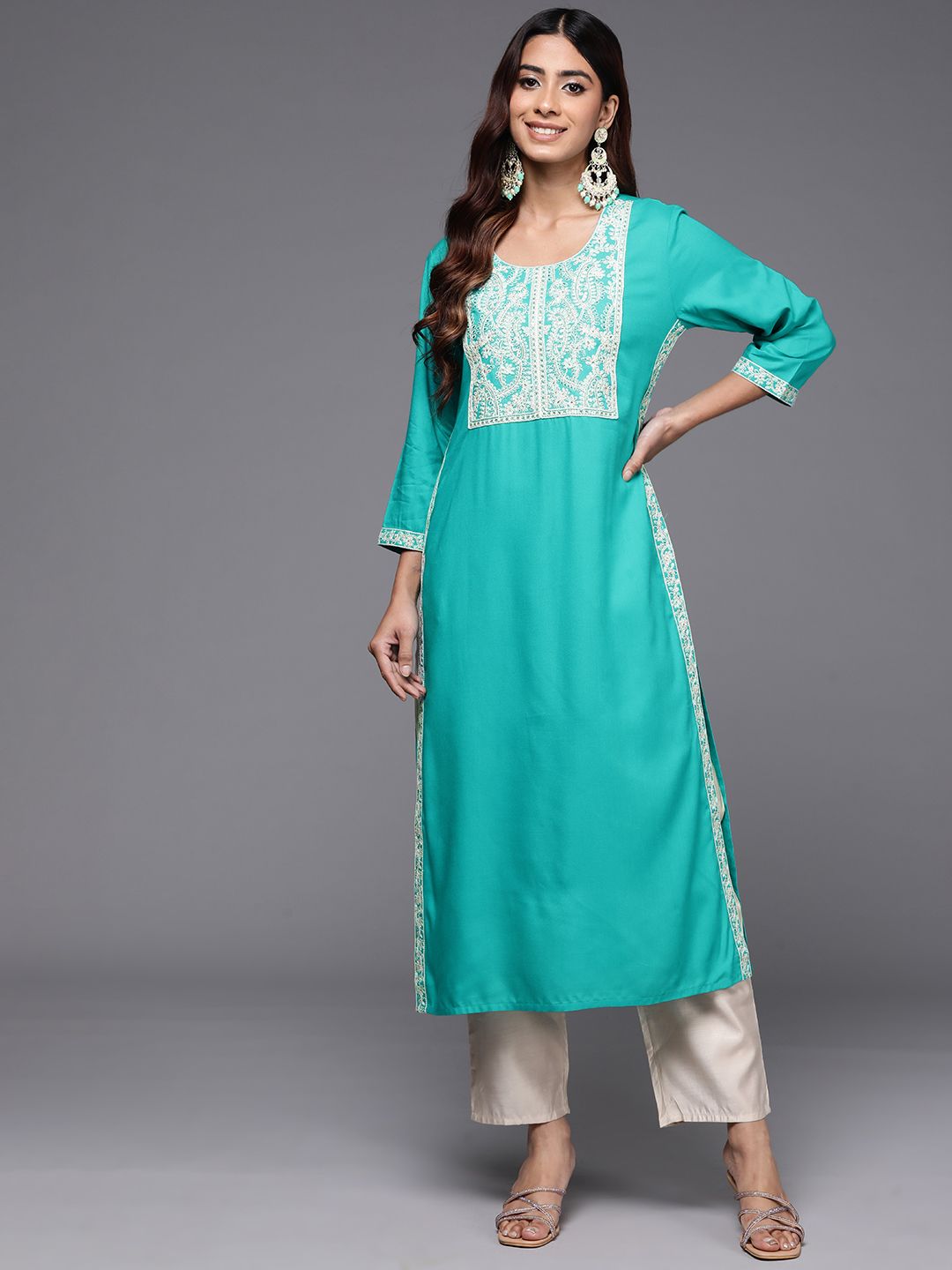 Dhiyona IE Women Ethnic Motifs Yoke Design Thread Work Kurta