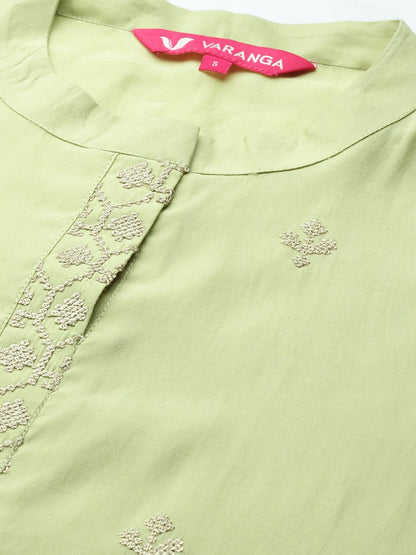 Dhiyona VA Women's Green Embroidered Empire Kurta with Trousers & With Dupatta