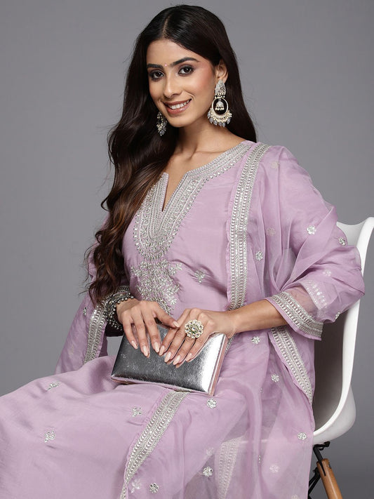 Dhiyona IE Ethnic Motifs Embroidered Regular Sequinned Kurta with Trousers & Dupatta