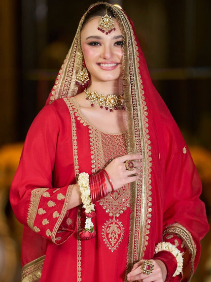 Women Ethnic Motifs Embroidered A-Line Kurta with Trousers & Dupatta