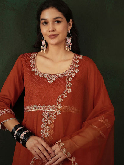 Dhiyona SN Women's Sequence Embroidered Front Slit Kurta With Trousers & Dupatta