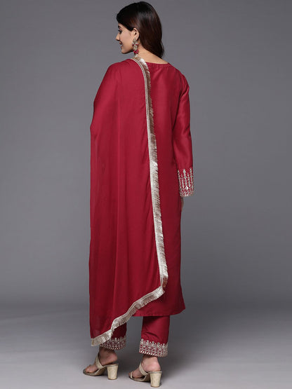 Dhiyona VA Women'sFloral Embroidered Zari Kurta with Trousers & Dupatta
