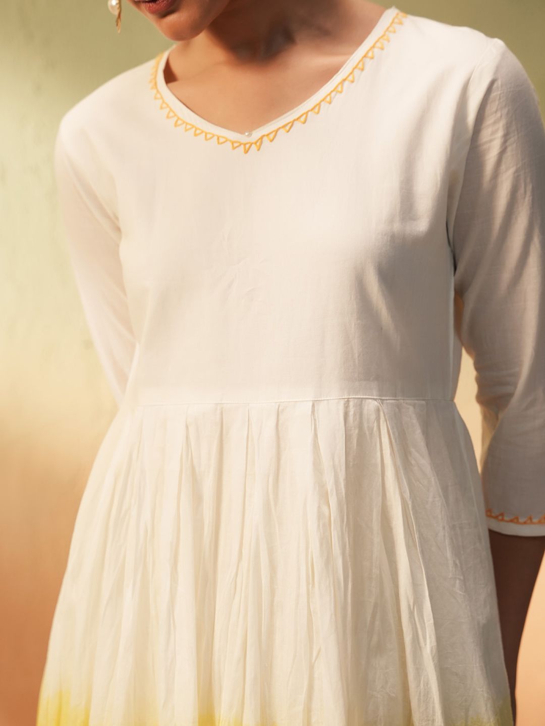 Dhiyona IS Women's Yellow Ombre Dyed Angrakha Pure Cotton Anarkali Kurta With Trousers