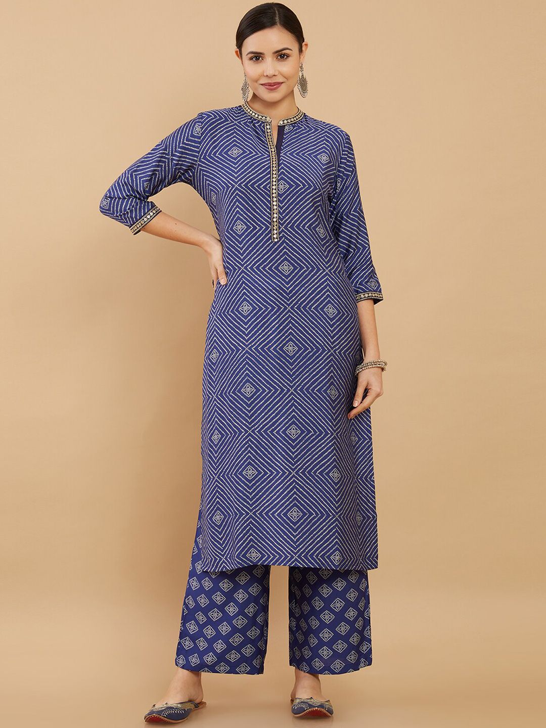 Dhiyona SO Women's Women Blue Printed Kurta with Palazzos