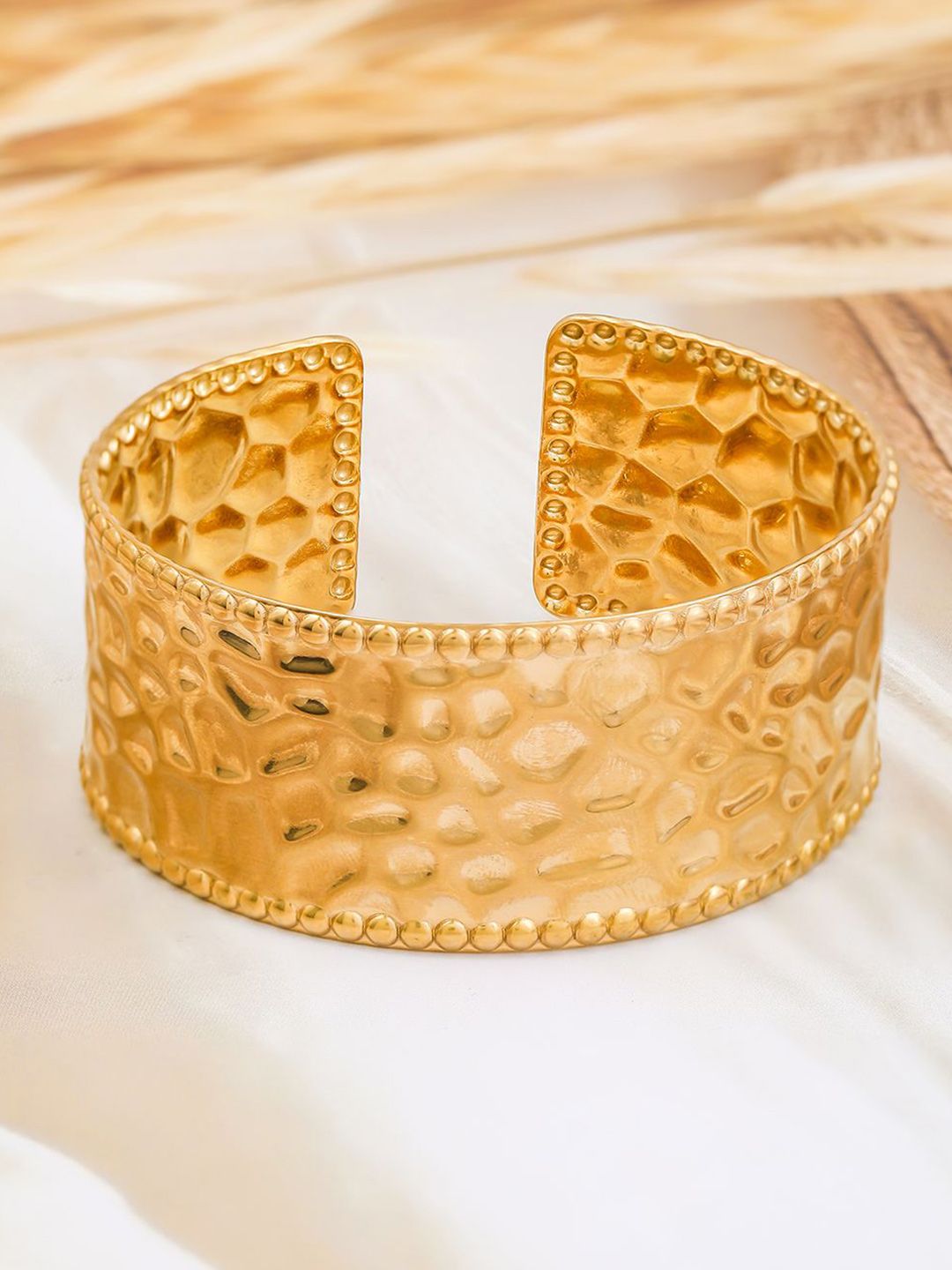 Dhiyona RJ Women's 22K Gold-Plated Textured Free Size Statement Cuff Bracelet