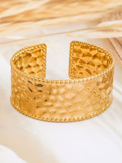 Dhiyona RJ Women's 22K Gold-Plated Textured Free Size Statement Cuff Bracelet