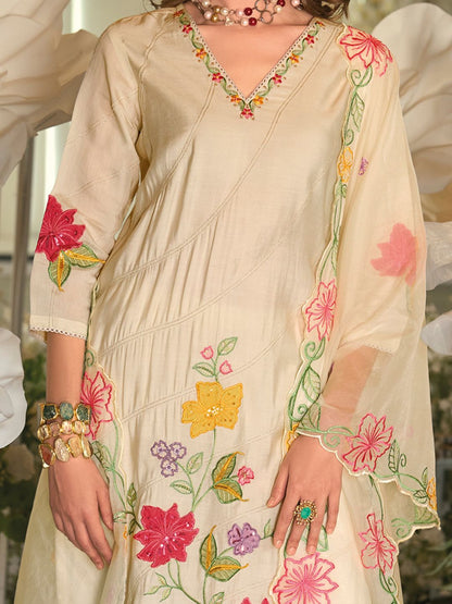 Women Floral Embroidered Regular Thread Work Kurta with Trousers & With Dupatta
