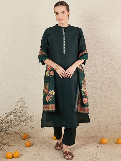 Women Embroidered Regular Kurta with Trousers & Dupatta