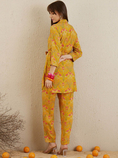 Dhiyona IE Mustard Printed Tunic With Trousers