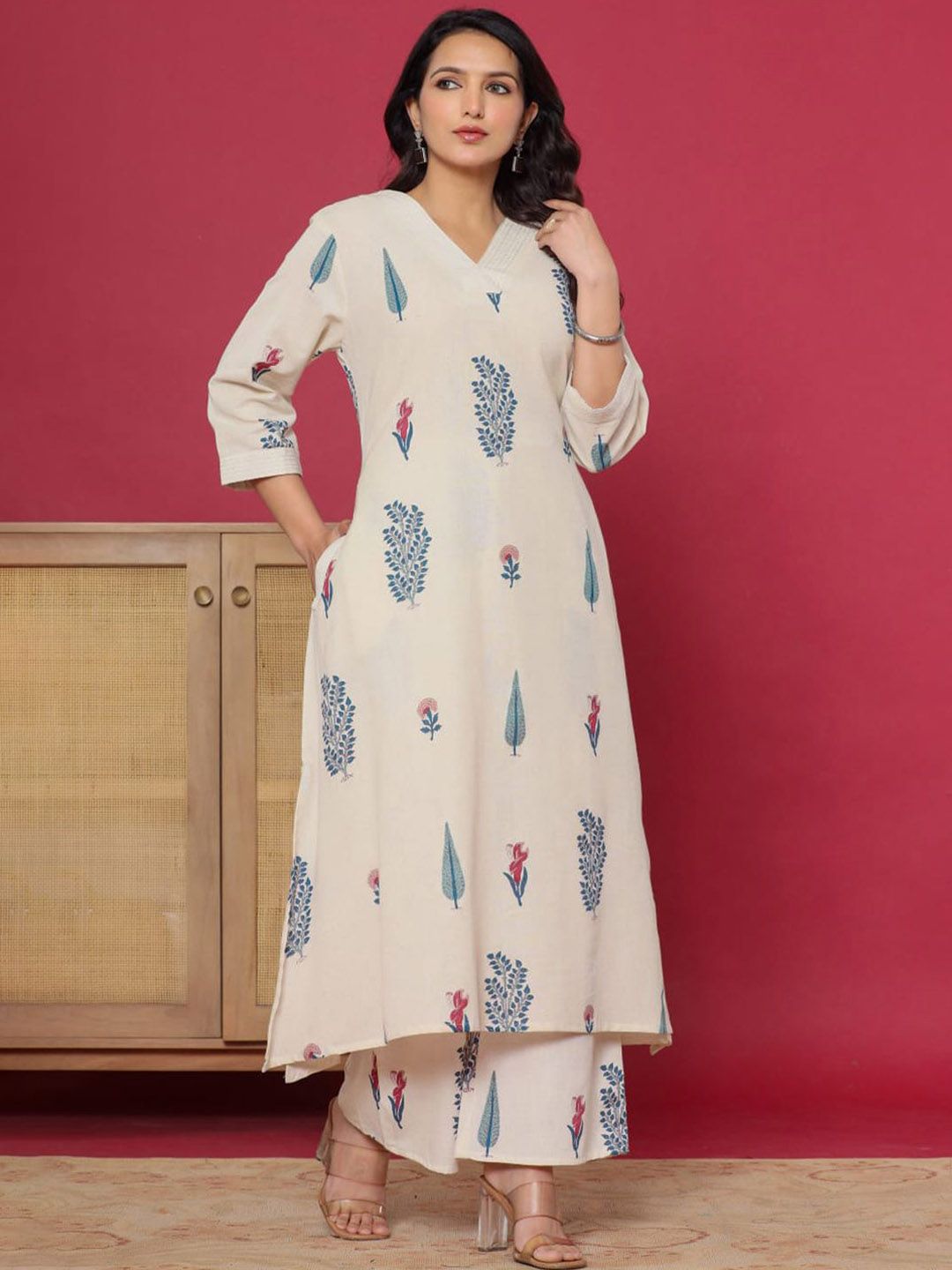 Women Floral Printed Regular Pure Cotton Kurta with Palazzos