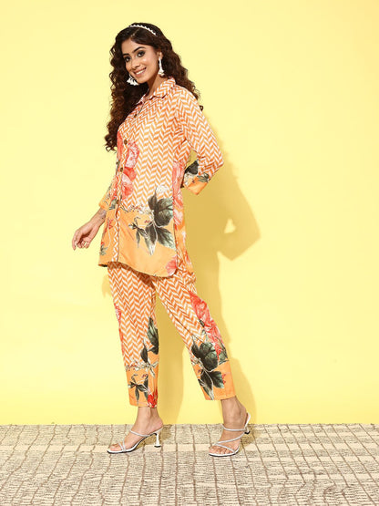 Dhiyona IE Women Printed Shirt with Trousers Co-Ords