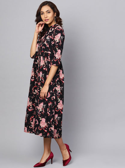 Dhiyona AY Women's Black Printed Fit and Flare Dress