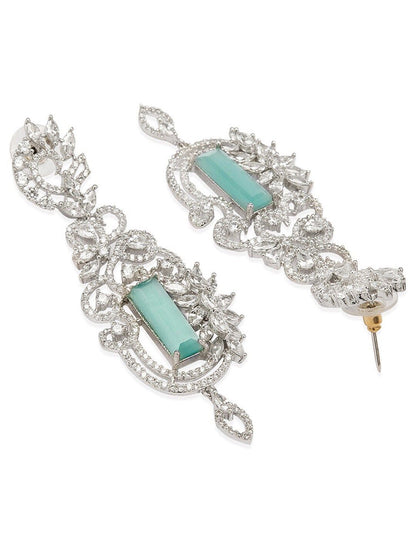 Dhiyona RJ Women's Silver-Toned & Green Leaf Shaped Drop Earrings