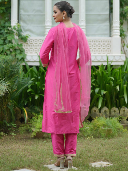 Dhiyona IE Women Embroidered Regular Kurta with Trousers & With Dupatta