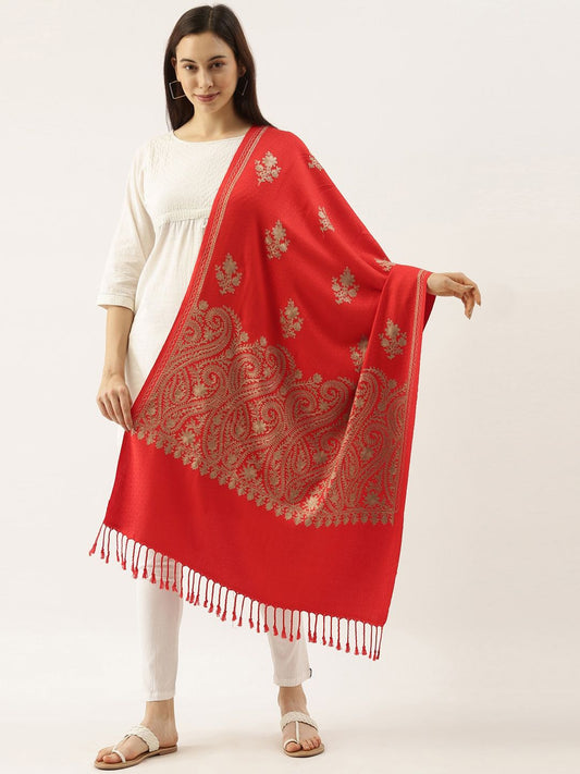 Dhiyona PA Women Red Aari Embroidered Shawl