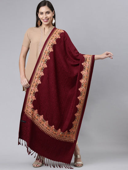 Dhiyona PA Women Maroon Embroidered Shawl