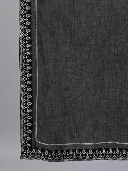 Dhiyona IS Women's Women Black Ethnic Motifs Printed Panelled Kurta with Palazzos & Dupatta