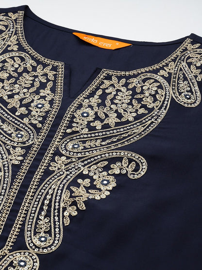 Dhiyona IE Ethnic Motifs Regular Sequinned Kurta with Trousers & With Dupatta