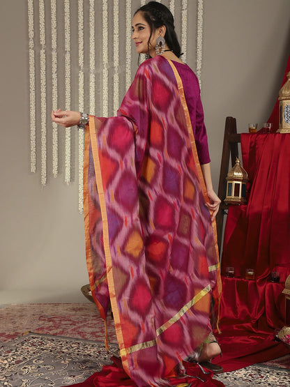 Dhiyona VA Women's Magenta Ethnic Motifs Yoke Design Kurta with Trousers & With Dupatta