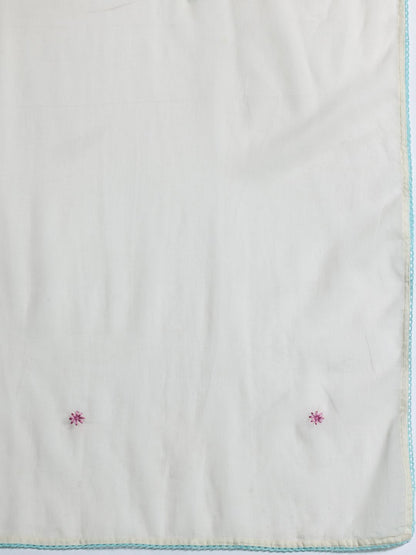 Floral Embroidered Thread Work Pure Cotton Kurta with Trousers & With Dupatta