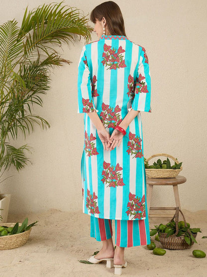Dhiyona IE Printed Pure Cotton Straight Tunic & Trousers Co-Ord Set