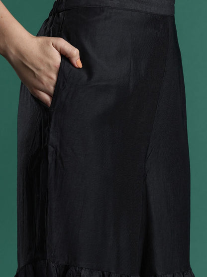 Dhiyona IE Ethnic Motifs Zari Embroidered Liva Kurta With Sharara & Dupatta