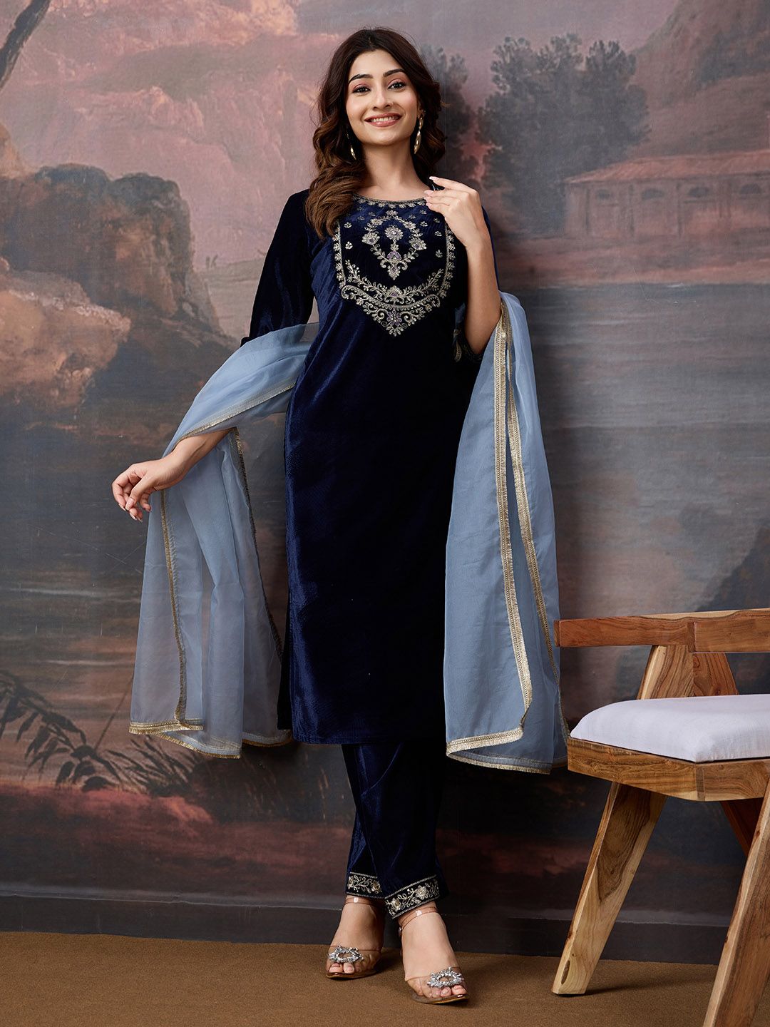 Dhiyona PD Women Women Embroidered Straight Kurta Sets