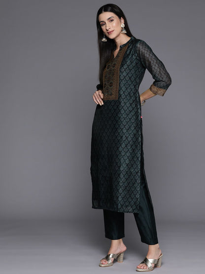 Dhiyona VA Women'sEthnic Printed Chanderi Silk Kurta with Trouser and Dupatta