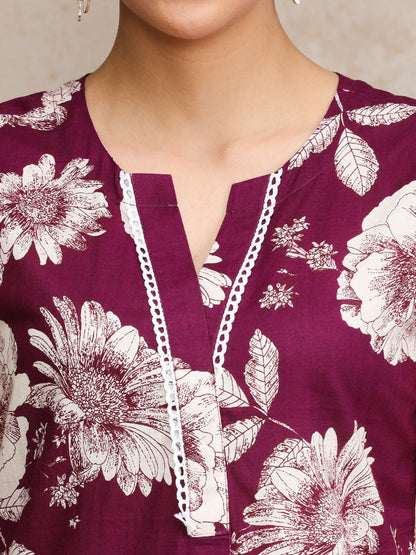 Dhiyona VA Women's Floral Printed Regular Pure Cotton Kurta with Palazzos