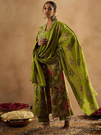 Dhiyona IE Floral Printed Empire Pure Cotton Anarkali Kurta With Trouser & Dupatta