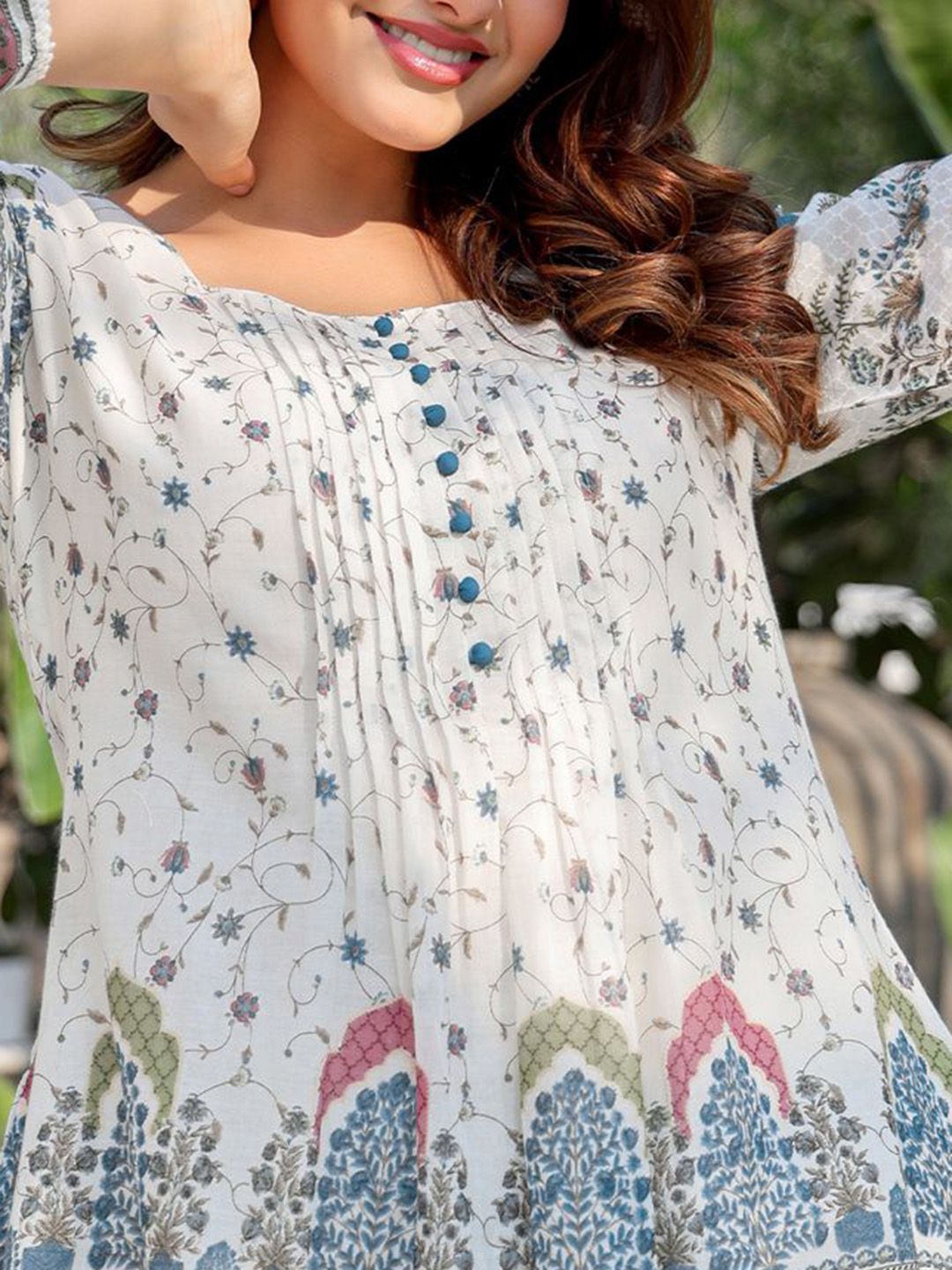 Floral Printed A Line Pure Cotton Kurta With Trousers