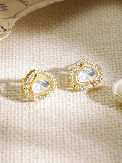 Dhiyona RJ Women's 22KT Gold-Plated Polki and Cubic Zirconia Stone-Studded Jewellery Set