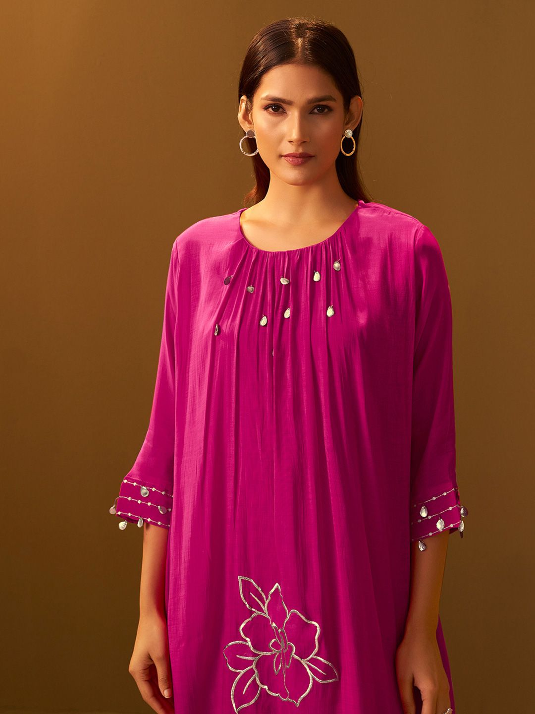Dhiyona IE Floral Embroidered Round Neck Tunic With Trousers