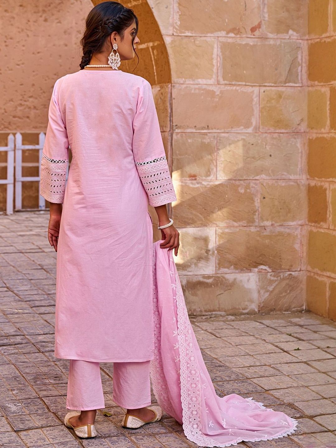 Women Ethnic Motifs Embroidered Cotton Kurta with Trousers & Dupatta