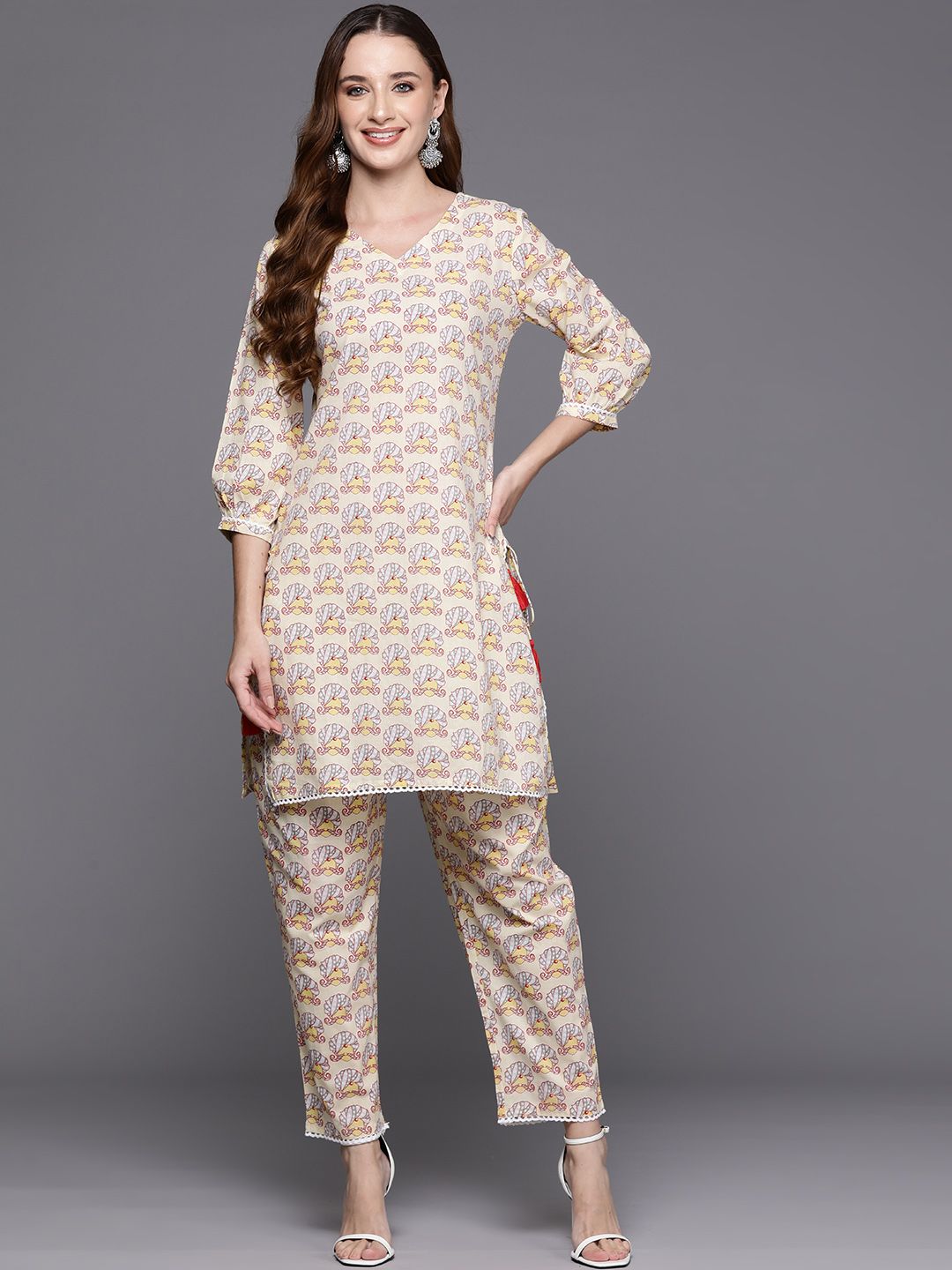 Dhiyona IE Women Printed Regular Pure Cotton Kurti with Trousers