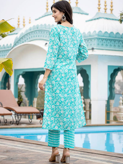 Dhiyona VA Women'sEthnic Motifs Printed Regular Mirror Work Kurta with Trouser & Dupatta