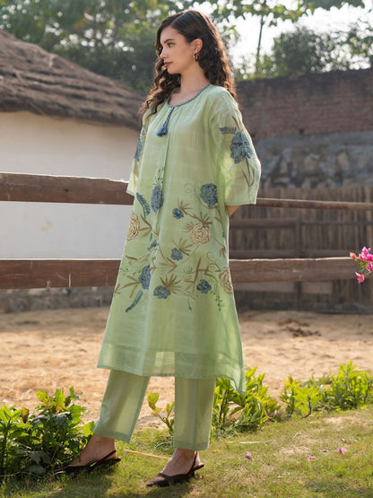 Women Floral Printed Regular Pure Cotton A-Line Kurta with Trousers