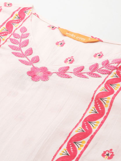 Dhiyona IE Ethnic Motifs Embroidered Panelled Pure Cotton Kurta with Trousers & Dupatta