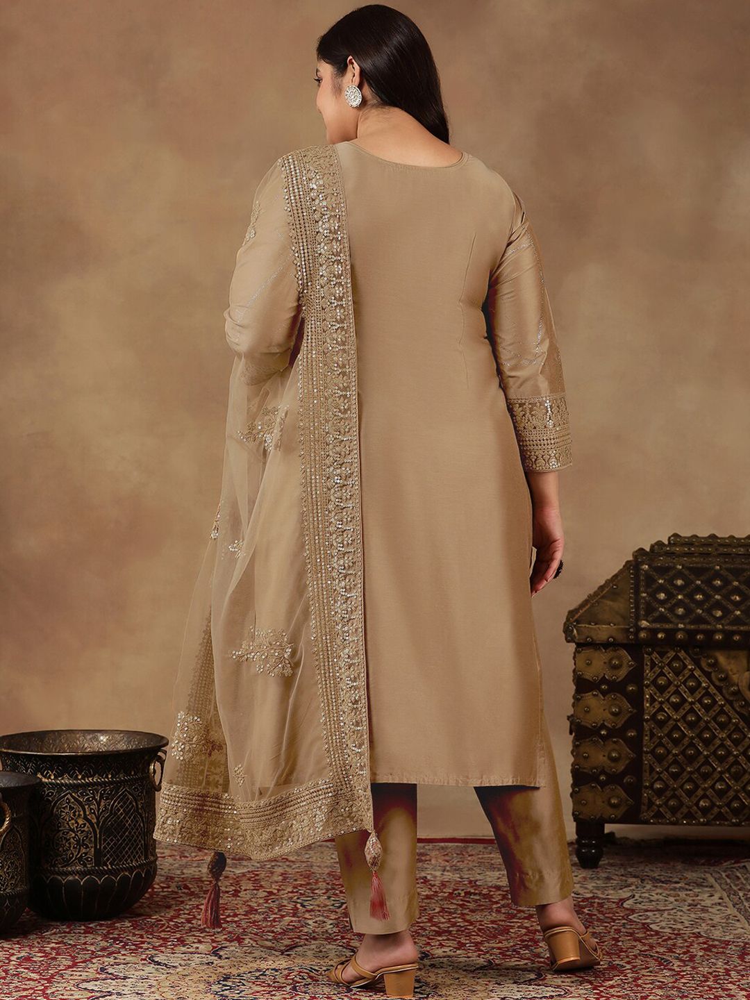 Dhiyona IN Size Abstract Printed & Embroidered Kurta With Trousers & Dupatta