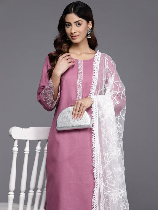 Dhiyona VA Women's Floral Yoke Design Regular Thread Work Kurta with Trousers & With Dupatta