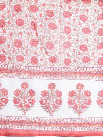 Ethnic Motifs Printed Pleated Sequinned Pure Cotton Kurta With Palazzos & Dupatta