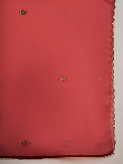 Floral Yoke Design Sequnnied Straight Kurta With Trousers & Dupatta