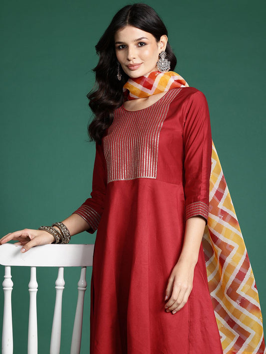 Empire Sequinned Liva Kurta with Trousers & With Dupatta