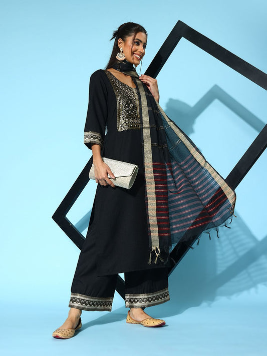Dhiyona IE Women Ethnic Motifs Yoke Design Regular Kurta with Palazzos & With Dupatta