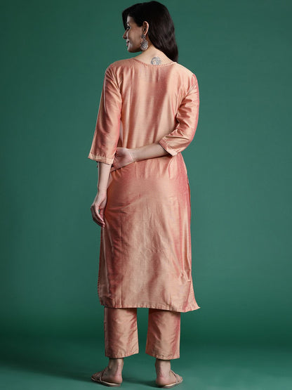 Dhiyona IE Floral Embroidered Thread Work Kurta with Trousers