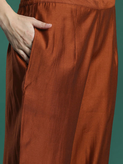 Floral Embroidered Liva Kurta with Trousers & With Dupatta