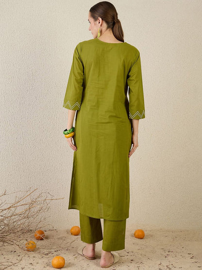 Dhiyona IE Embroidered Straight Tunic With Trousers Co-Ords